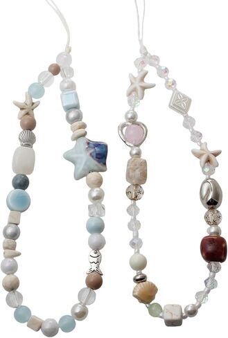 قطعتان من حبل الهاتف على طراز الشاطئ مع خرز اللؤلؤ، حزام معصم لطيف للهاتف والكاميرا، سحر عالمي للنساء والفتيات in Kuwait