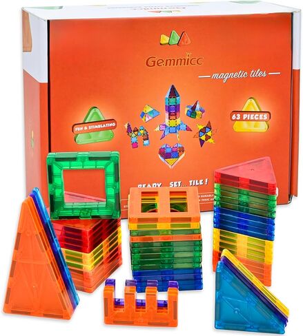 Gemmicc 58 PCS Mini Magnetic Tiles, Travel Magnet Construction Toys with Metal Storage Box, Sensory Montessori Toys for Boys Girls in Saudi Arabia