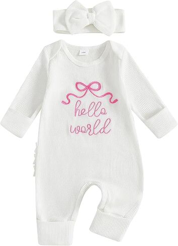 Newborn Baby Girl Clothes Long Sleeve Crew Neck Letter Embroidery One Piece Romper Jumpsuit Infant Fall Winter Outfit in Saudi Arabia
