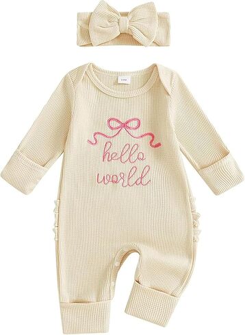 Newborn Baby Girl Clothes Long Sleeve Crew Neck Letter Embroidery One Piece Romper Jumpsuit Infant Fall Winter Outfit in Saudi Arabia