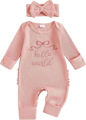Newborn Baby Girl Clothes Long Sleeve Crew Neck Letter Embroidery One Piece Romper Jumpsuit Infant Fall Winter Outfit in Saudi Arabia