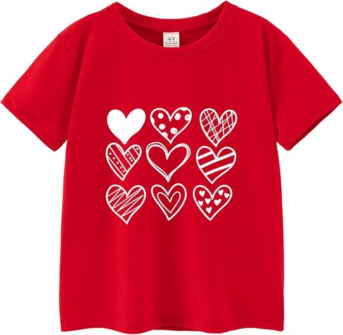 Toddler Valentine T-Shirt Boys Girls Cotton Cute Love Heart Graphic Tee Tops in Kuwait