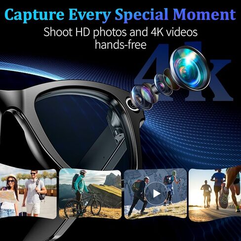 AI Smart Glasses with 8MP Camera, 4K Video & HD Photo, Bluetooth Audio, AI Voice Assistant, Real-Time Translation, Object Recognition, Noise-Cancel Calls, Photochromic +2 Sunglasses Lenses in Saudi Arabia