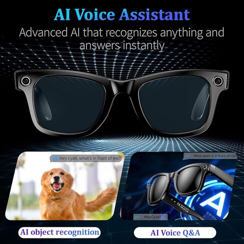 AI Smart Glasses with 8MP Camera, 4K Video & HD Photo, Bluetooth Audio, AI Voice Assistant, Real-Time Translation, Object Recognition, Noise-Cancel Calls, Photochromic +2 Sunglasses Lenses in Saudi Arabia