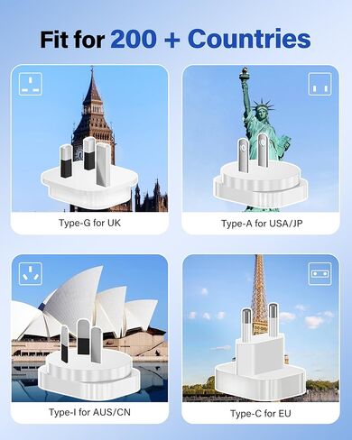 محول الجهد الكهربي من الولايات المتحدة إلى أوروبا، محول الجهد الكهربي للسفر للتنحي من 220 فولت إلى 120 فولت، محول الطاقة مع منفذي USB-A 2 USB-C ومحولات قابس السفر في المملكة المتحدة/الاتحاد الأفريقي/الولايات المتحدة/تكنولوجيا المعلومات/الأوروبية in Kuwait