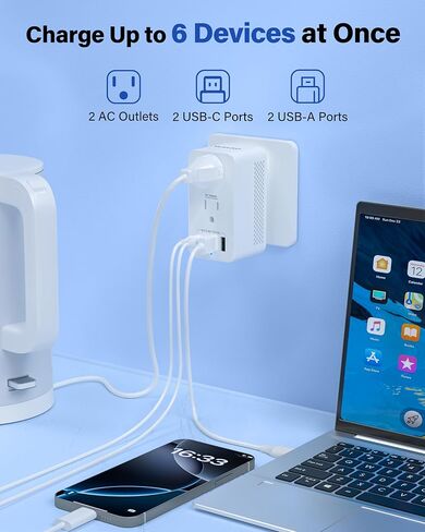 محول الجهد الكهربي من الولايات المتحدة إلى أوروبا، محول الجهد الكهربي للسفر للتنحي من 220 فولت إلى 120 فولت، محول الطاقة مع منفذي USB-A 2 USB-C ومحولات قابس السفر في المملكة المتحدة/الاتحاد الأفريقي/الولايات المتحدة/تكنولوجيا المعلومات/الأوروبية in Kuwait