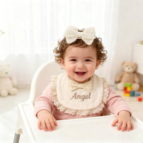 Personalized Muslin Baby Bibs Set with Name,Custom Soft Cotton Drool Bibs for Baby Girl,Teething Drooling Adjustable Bib for Newborn Toddler,Cute Bibs&Bows Gifts for Baby Shower, Birthday, Christmas in Saudi Arabia