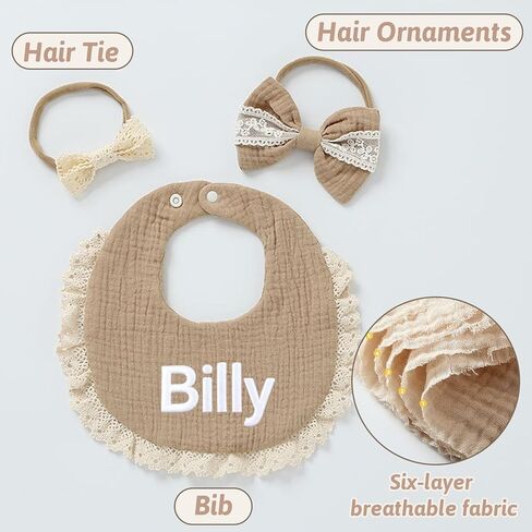 Personalized Muslin Baby Bibs Set with Name,Custom Soft Cotton Drool Bibs for Baby Girl,Teething Drooling Adjustable Bib for Newborn Toddler,Cute Bibs&Bows Gifts for Baby Shower, Birthday, Christmas in Saudi Arabia