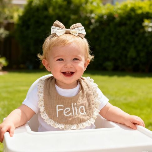 Personalized Muslin Baby Bibs Set with Name,Custom Soft Cotton Drool Bibs for Baby Girl,Teething Drooling Adjustable Bib for Newborn Toddler,Cute Bibs&Bows Gifts for Baby Shower, Birthday, Christmas in Saudi Arabia