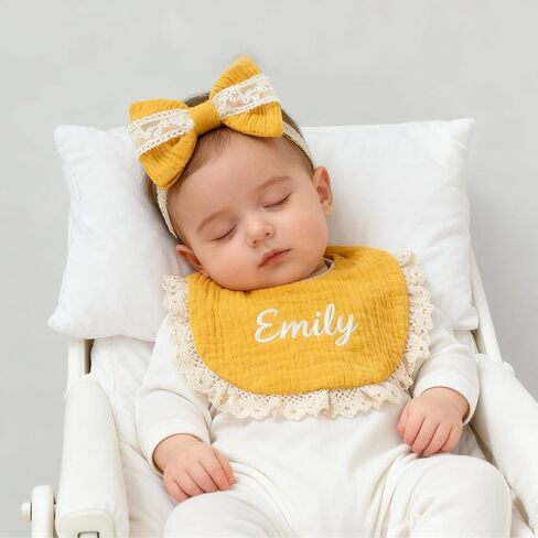 Personalized Muslin Baby Bibs Set with Name,Custom Soft Cotton Drool Bibs for Baby Girl,Teething Drooling Adjustable Bib for Newborn Toddler,Cute Bibs&Bows Gifts for Baby Shower, Birthday, Christmas in Saudi Arabia