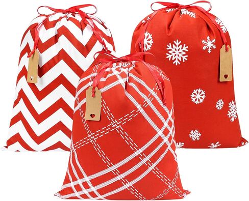 JOINDO 3pcs Christmas gift bags, Medium Size (16 x 20 inches), Drawstring Design, 3 Patterns, 100% Cotton in Kuwait