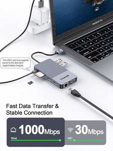 محطة إرساء الكمبيوتر المحمول QGeeM USB 3.0، شاشة عرض ثلاثية USB Hub Hdmi Splitter Extender شاشة مزدوجة، قاعدة USB مع 2 HDMI، VGA، USB 3.0، متوافقة مع MacBook M1 M2 M3 M4 Dell HP Lenovo Mac OS-Classic Gray in Kuwait