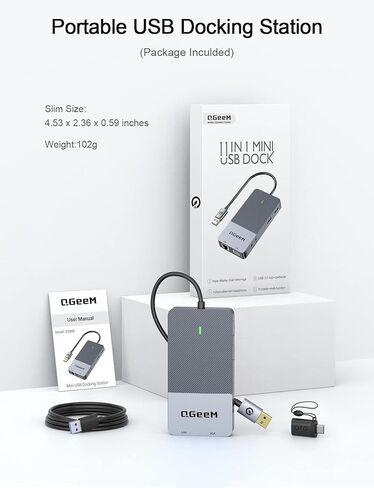 محطة إرساء الكمبيوتر المحمول QGeeM USB 3.0، شاشة عرض ثلاثية USB Hub Hdmi Splitter Extender شاشة مزدوجة، قاعدة USB مع 2 HDMI، VGA، USB 3.0، متوافقة مع MacBook M1 M2 M3 M4 Dell HP Lenovo Mac OS-Classic Gray in Kuwait