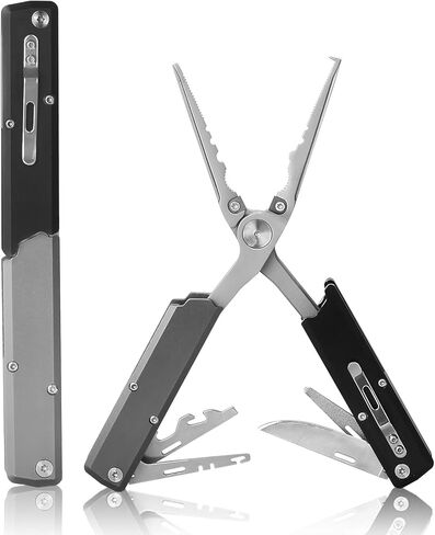 12-in-1 Pen-Sized Folding Fishing Pliers, Marine-Grade Stainless Steel Professional Saltwater Tool with Braid Cutter, Hook Remover & Split Ring Tool, Fishing Gear Gift for Men in Saudi Arabia