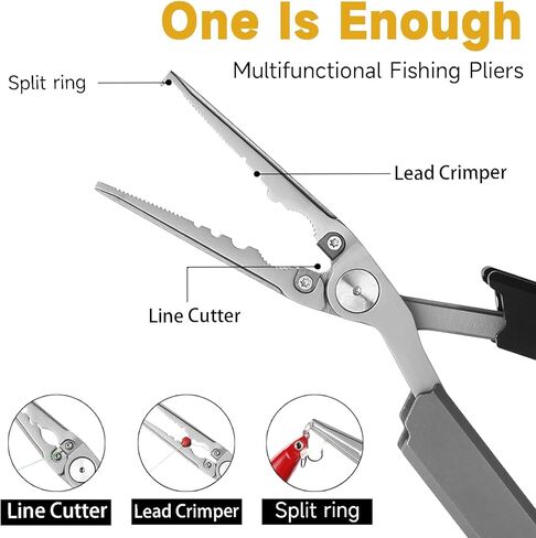 12-in-1 Pen-Sized Folding Fishing Pliers, Marine-Grade Stainless Steel Professional Saltwater Tool with Braid Cutter, Hook Remover & Split Ring Tool, Fishing Gear Gift for Men in Saudi Arabia