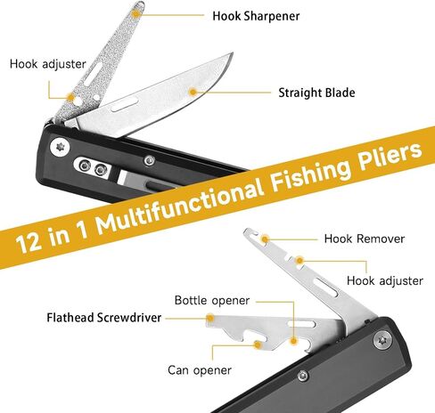 12-in-1 Pen-Sized Folding Fishing Pliers, Marine-Grade Stainless Steel Professional Saltwater Tool with Braid Cutter, Hook Remover & Split Ring Tool, Fishing Gear Gift for Men in Saudi Arabia