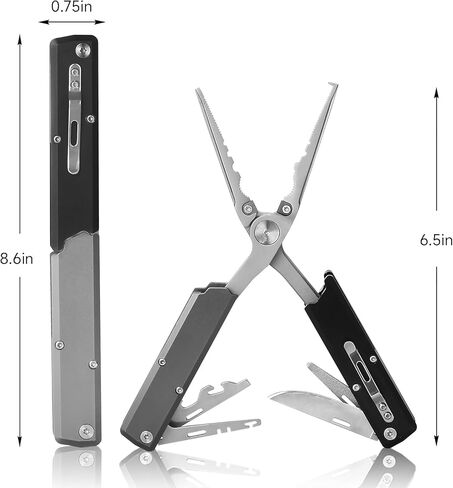 12-in-1 Pen-Sized Folding Fishing Pliers, Marine-Grade Stainless Steel Professional Saltwater Tool with Braid Cutter, Hook Remover & Split Ring Tool, Fishing Gear Gift for Men in Saudi Arabia