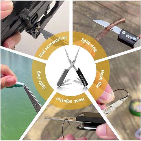 12-in-1 Pen-Sized Folding Fishing Pliers, Marine-Grade Stainless Steel Professional Saltwater Tool with Braid Cutter, Hook Remover & Split Ring Tool, Fishing Gear Gift for Men in Saudi Arabia