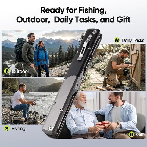 12-in-1 Pen-Sized Folding Fishing Pliers, Marine-Grade Stainless Steel Professional Saltwater Tool with Braid Cutter, Hook Remover & Split Ring Tool, Fishing Gear Gift for Men in Saudi Arabia