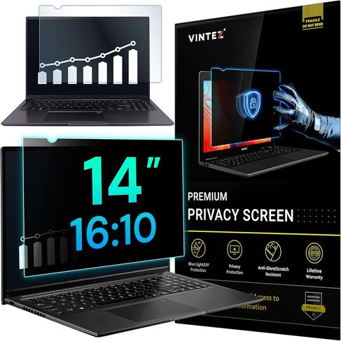 شاشة خصوصية VINTEZ مقاس 14 بوصة 16:10 لشاشة الكمبيوتر والكمبيوتر المحمول - طبقة حماية مضادة للوهج وفلتر الضوء الأزرق لحماية العين - درع خصوصية لشاشة الكمبيوتر، [عبوة واحدة] in Saudi Arabia