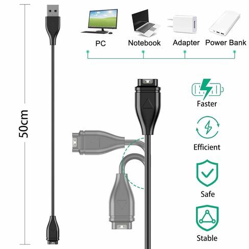 شاحن حائط بديل لساعة جارمين، كابل شحن USB لـ Garmin Vivoactive 6 5 4 4S، Fenix ​​8 7 7S 7X 6S 6 6X 5S 5 5X، Forerunner 55 255 745 165 570، Instinct 2 2S 2x، Venu 2 Plus 2S Sq 2 3S in Kuwait