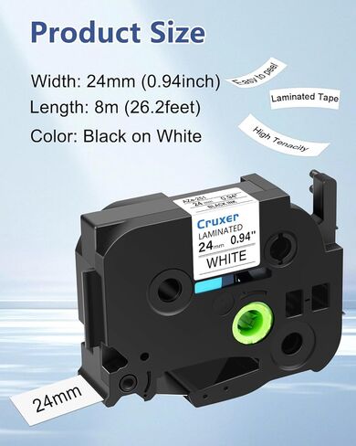 Cruxer 10 Pack Replacement for P-Touch TZe-251 TZ-251 TZe251 Black on White 24mm 0.94 Laminated Label Tape Compatible with Ptouch PT-D600 P700 P750W P710BT 2430PC P900W E500 P950NW Maker in Saudi Arabia