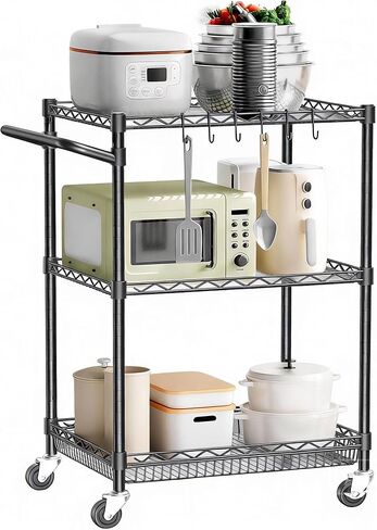 Rolling Utility Storage Carts with Wheels 3 Tier Heavy Duty Metal Cart 750Lbs Capacity Adjustable Kitchen Organizer Cart with Handle & Shelf Liner Commercial Grade Trolley for Indoor & Outdoor Use in Saudi Arabia