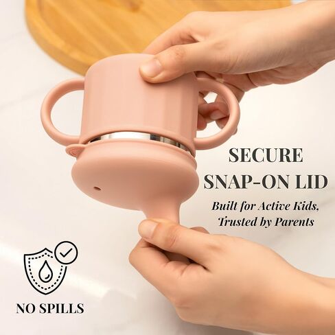 Stainless Steel Sippy Cup with Platinum Silicone Sleeve, Spill-Proof Spout & Pull-Proof Straw –Training Cup for Kids,Leak-Resistant, BPA-Free, Dishwasher Safe, with Handles & Brush in Saudi Arabia