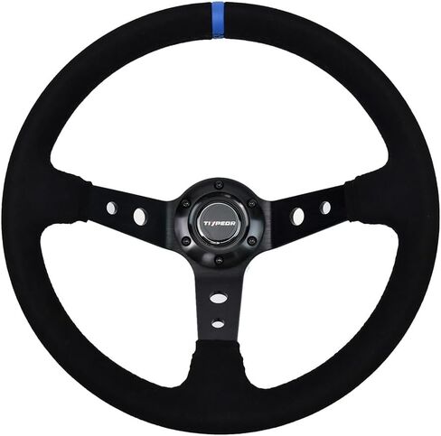 Universal Racing Steering Wheel Suede Deep Dish 13.78"/350mm 6 Bolts with Horn Button Include Cable, Wrench in Saudi Arabia