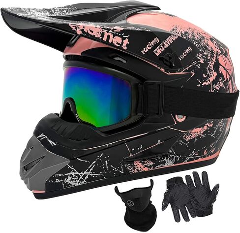 Youth Dirt Bike Helmets Fashion Kids Children Motocross, Motorcycle, BMX, ATV, Off-Road, Four Wheeler, Moutain Bike Full Face Helmets Dot Approved (Goggles Gloves Faceshield) in Saudi Arabia