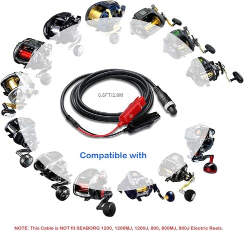 كابل طاقة بكرة كهربائية بطول 6.6 قدم من BatPower متوافق مع Daiwa Tanacom 1000 750 500 Seaborg 500MJ Leobritz سلك طاقة Shimano Plays BeastMaster ForceMaster كابل طاقة بطارية بكرة كهربائية 200 سم in Kuwait
