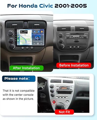 8 Core 6G+128G Android 15 راديو ستيريو للسيارة Honda Civic 2001-2005 Wireless Carplay/Android Auto 9 بوصة HD IPS Sereen مع 5 جيجا هرتز WiFi 5.0 بلوتوث GPS SWC FM/RDS كاميرا احتياطية لراديو in Kuwait