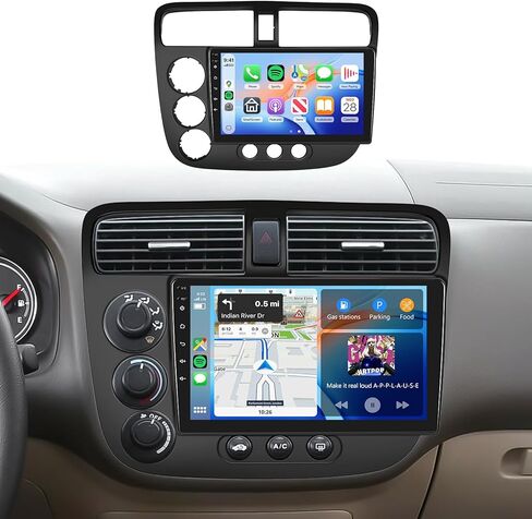 8 Core 6G+128G Android 15 راديو ستيريو للسيارة Honda Civic 2001-2005 Wireless Carplay/Android Auto 9 بوصة HD IPS Sereen مع 5 جيجا هرتز WiFi 5.0 بلوتوث GPS SWC FM/RDS كاميرا احتياطية لراديو in Kuwait