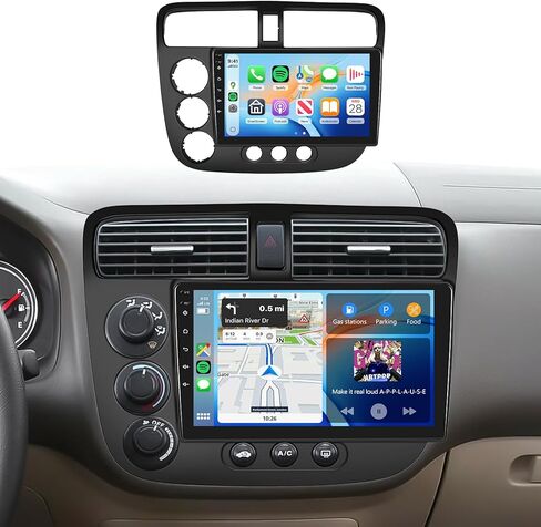 8 Core 6G+128G Android 15 راديو ستيريو للسيارة Honda Civic 2001-2005 Wireless Carplay/Android Auto 9 بوصة HD IPS Sereen مع 5 جيجا هرتز WiFi 5.0 بلوتوث GPS SWC FM/RDS كاميرا احتياطية لراديو in Kuwait