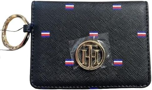 Tommy Hilfiger Women's Genuine Leather Wallet Card Holder Key Ring Gold Logo, Blue, Standard, Classic in Saudi Arabia