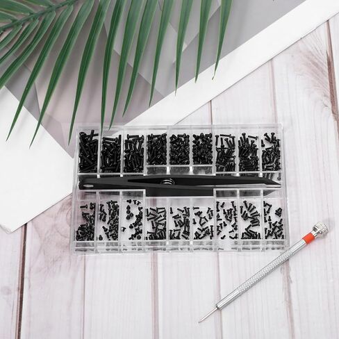 500 Pcs Micro Glasses Screws Repair Kit, Black Screw Assortment Kit with Screwdriver and Tweezers, Laptop Screw, Small Replacement Screws for Eyeglasses, Watches, Electronics (Black) in Saudi Arabia