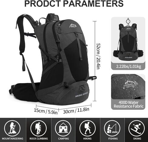 IX INOXTO Hiking Backpack, Waterproof Hiking Daypack with Rain Cover, Lightweight Travel Camping Backpack for Men Women (Black Without 3L) in Saudi Arabia