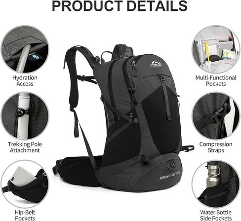 IX INOXTO Hiking Backpack, Waterproof Hiking Daypack with Rain Cover, Lightweight Travel Camping Backpack for Men Women (Black Without 3L) in Saudi Arabia