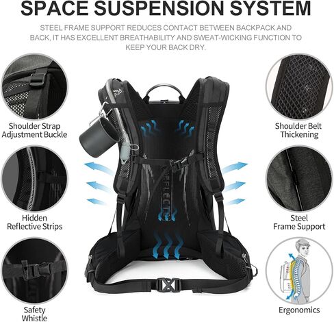 IX INOXTO Hiking Backpack, Waterproof Hiking Daypack with Rain Cover, Lightweight Travel Camping Backpack for Men Women (Black Without 3L) in Saudi Arabia