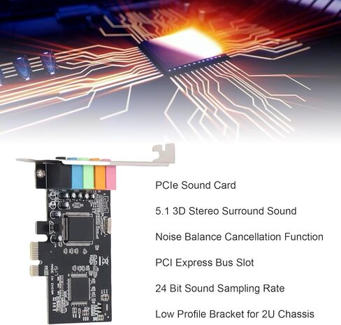 بطاقة صوت EBTOOLS 5.1 PCIe للكمبيوتر الشخصي، بطاقة صوت محيطي استريو ثلاثية الأبعاد مع دعامة منخفضة وإزالة توازن الضوضاء، استريو 32/64 بت، لسطح المكتب Vista 32 64 بت in Kuwait