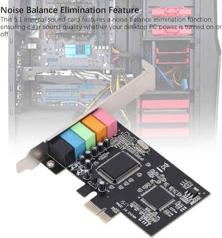 بطاقة صوت EBTOOLS 5.1 PCIe للكمبيوتر الشخصي، بطاقة صوت محيطي استريو ثلاثية الأبعاد مع دعامة منخفضة وإزالة توازن الضوضاء، استريو 32/64 بت، لسطح المكتب Vista 32 64 بت in Kuwait