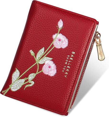 Small Wallet for Women -Bifold Embroidery Flower Wallet RFID Blocking PU Leather with Zipper Pocket for women girls(Black) in Saudi Arabia