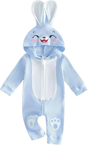 Easter Outfit Baby Girl Boy Bunny Romper Rabbit Ribbed Zipper Hooded Jumpsuit Spring Fall Winter Clothes For Newborn in Saudi Arabia