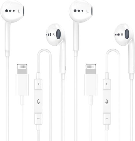 Wired Headphones for iPhone Earbuds with Lightning Connector,2 Packs Built-in Mic & Volume Control HiFi Stereo Nosie Reduction Earphones Compatible with iPhone 14/13/12/11/XR/XS/X/8/7 Support All iOS in Kuwait