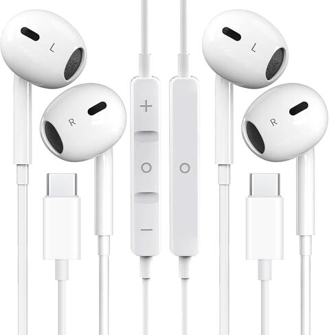 2 حزمة من سماعات الرأس USB C لأجهزة iPhone 17 16 15، سماعات أذن سلكية من النوع C مع ميكروفون وجهاز تحكم عن بعد، سماعات أذن HiFi ستيريو بخاصية الغاء الضوضاء لأجهزة iPad، وGalaxy S25 S24 S23 S22، وPixel 9 8 7 in Kuwait