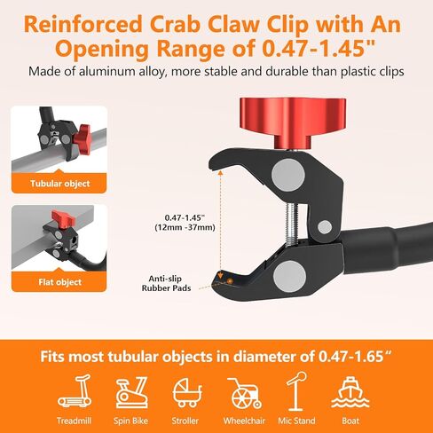 Gooseneck Tablet Holder, 19.69in Metal Crab Clamp iPad Mount for Stroller/Treadmill/Golf Cart/Boat/Mic Stand/Gym Bicycle Handlebar Clamp/Desk, Compatible with 4-13" iPad Pro/Air/Mini, iPhone, E-book in Saudi Arabia