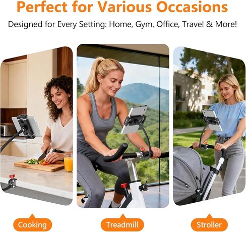 Gooseneck Tablet Holder, 19.69in Metal Crab Clamp iPad Mount for Stroller/Treadmill/Golf Cart/Boat/Mic Stand/Gym Bicycle Handlebar Clamp/Desk, Compatible with 4-13" iPad Pro/Air/Mini, iPhone, E-book in Saudi Arabia