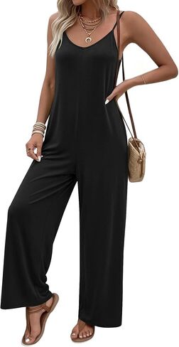 Ekouaer Women Jumpsuits Casual Boho Overalls Sleeveless Spaghetti Strap Long Pants Romper with Pockets in Kuwait