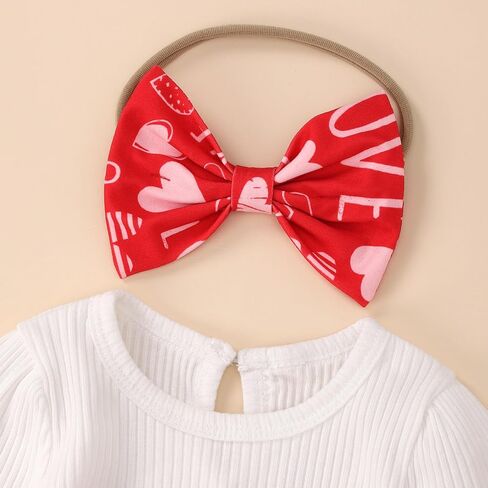 Valentines Day Baby Girl Outfit Newborn Ribbed Onesie Romper Flare Pants Cute Heart Print Bell Bottoms Clothes Set in Saudi Arabia