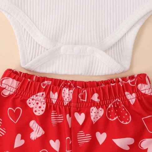 Valentines Day Baby Girl Outfit Newborn Ribbed Onesie Romper Flare Pants Cute Heart Print Bell Bottoms Clothes Set in Saudi Arabia